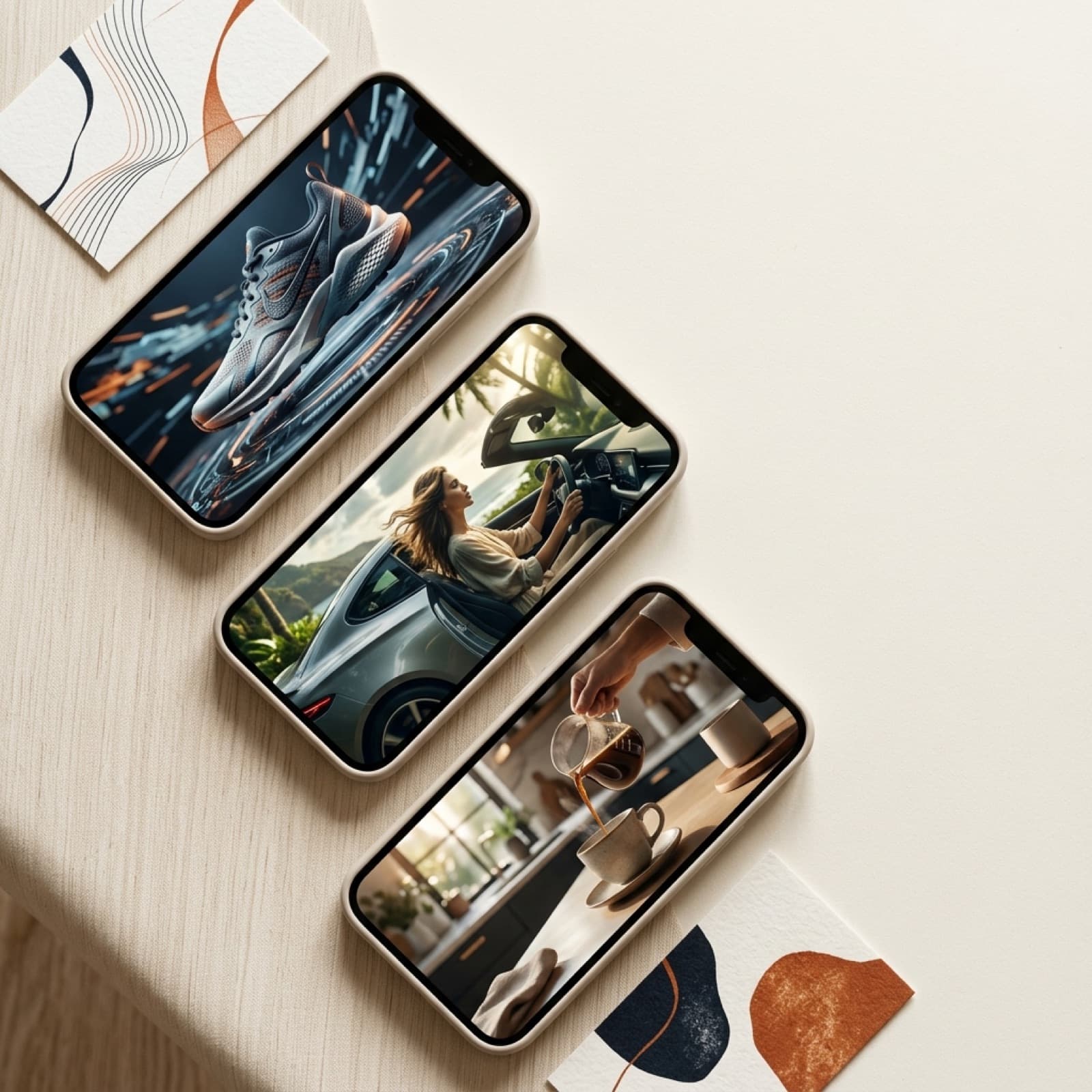 Editorial overhead flat lay of two matte film canisters on a warm off-white Nordic studio surface representing competing AI video models for ad production