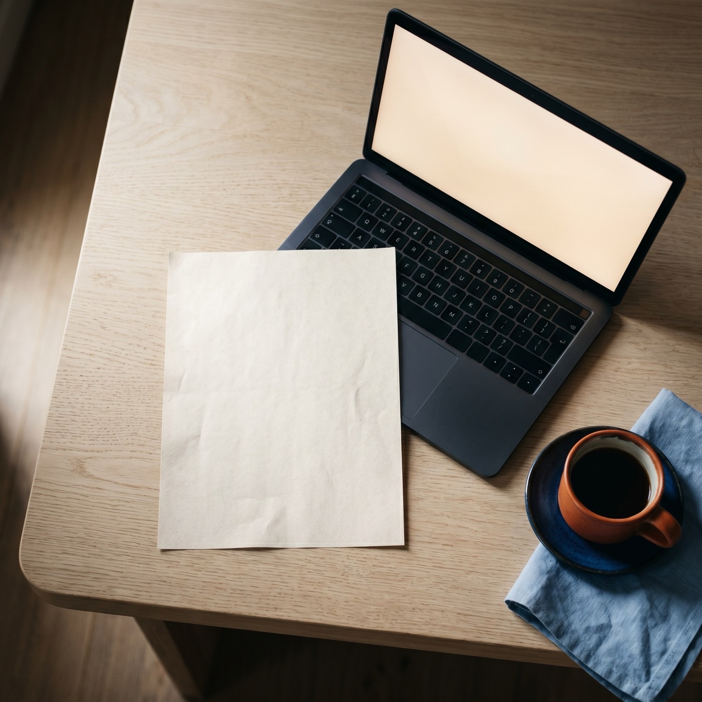 Short stack of AI pipeline line items on a clean surface beside a laptop showing a rendering queue.