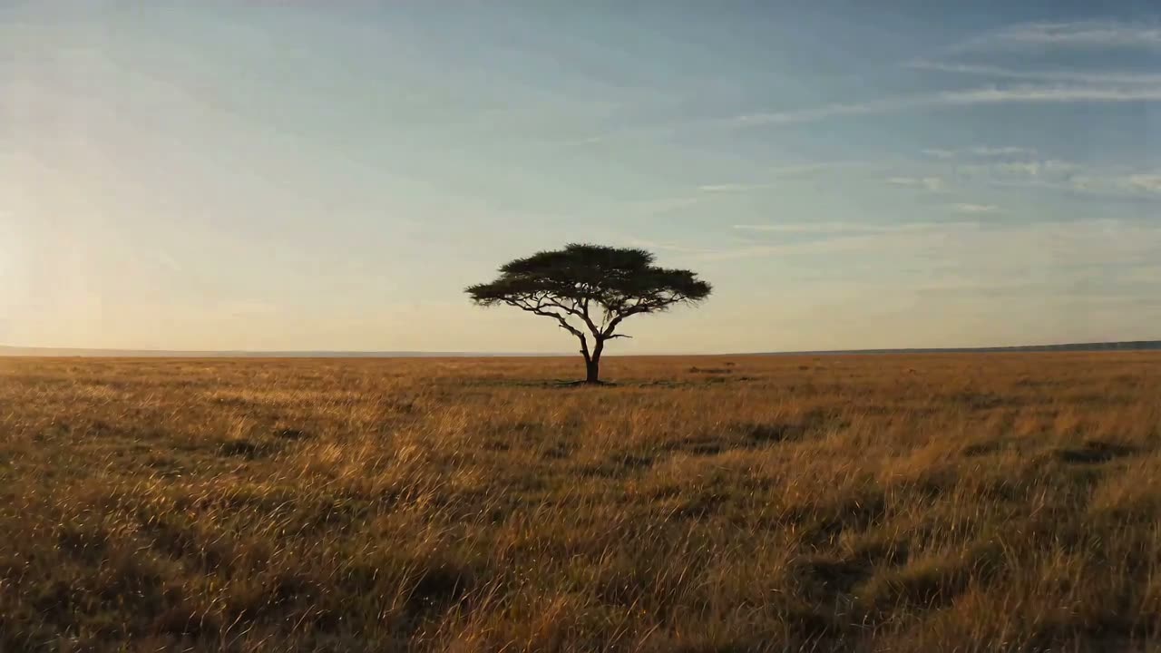Savanna sunset landscape. AI-generated travel cinematography